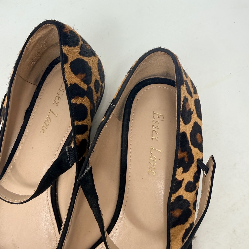 Essex Lane Leopard Print Calf Hair Mary Jane Point Toe Flats Gold Heel Size 6.5 - Picture 3 of 12